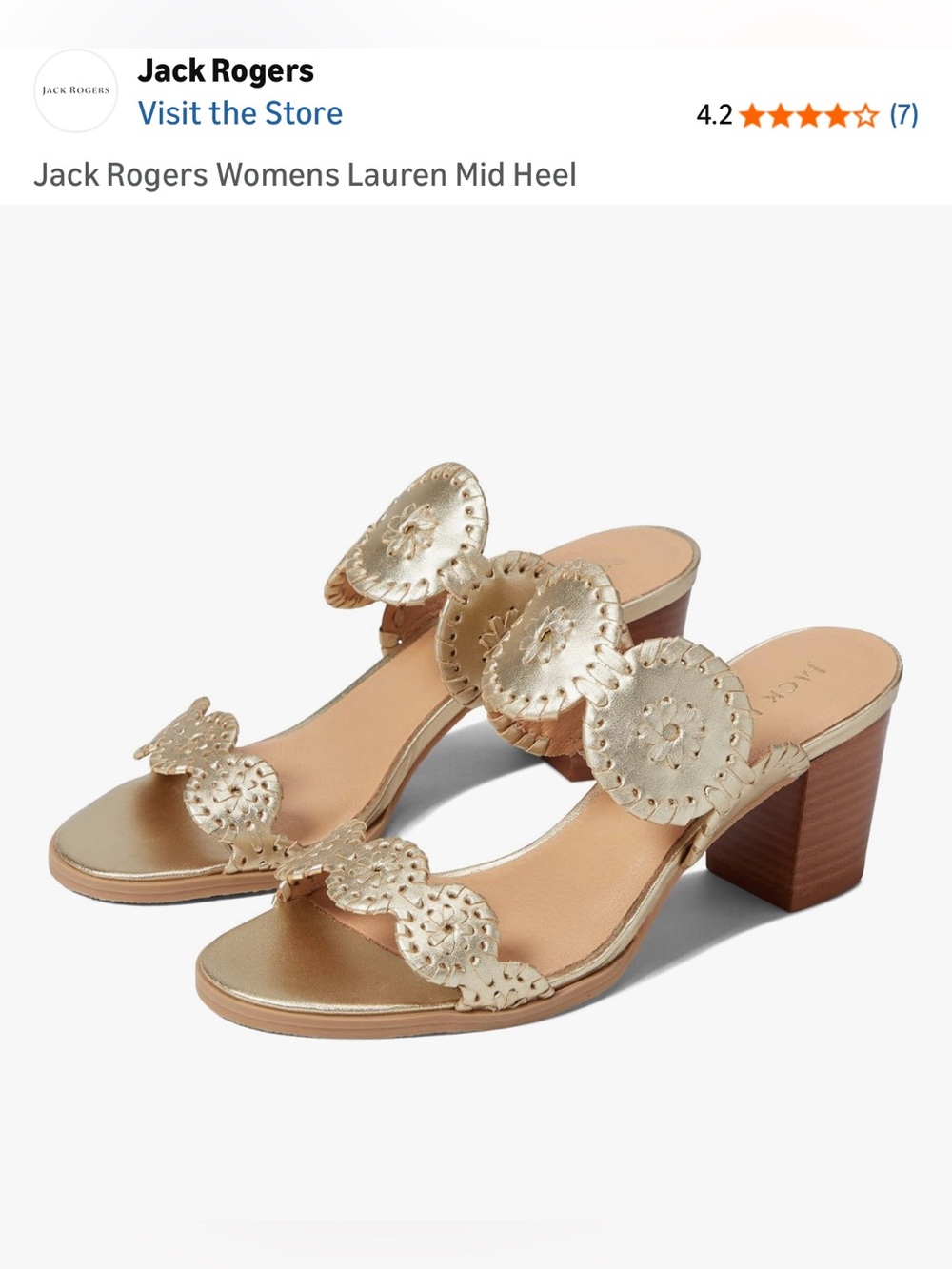 NWT Jack Rogers Laurin (Lauren) Mid Heel Sandals Platinum Leather Gold Block 8.5 - Picture 13 of 13